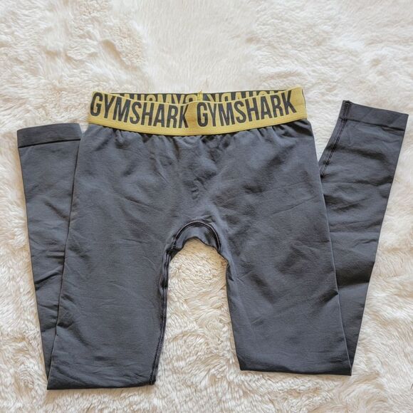 Gymshark Fit Seamless Charcoal Grey w Yellow Waistband Leggings S Small - Picture 5 of 12